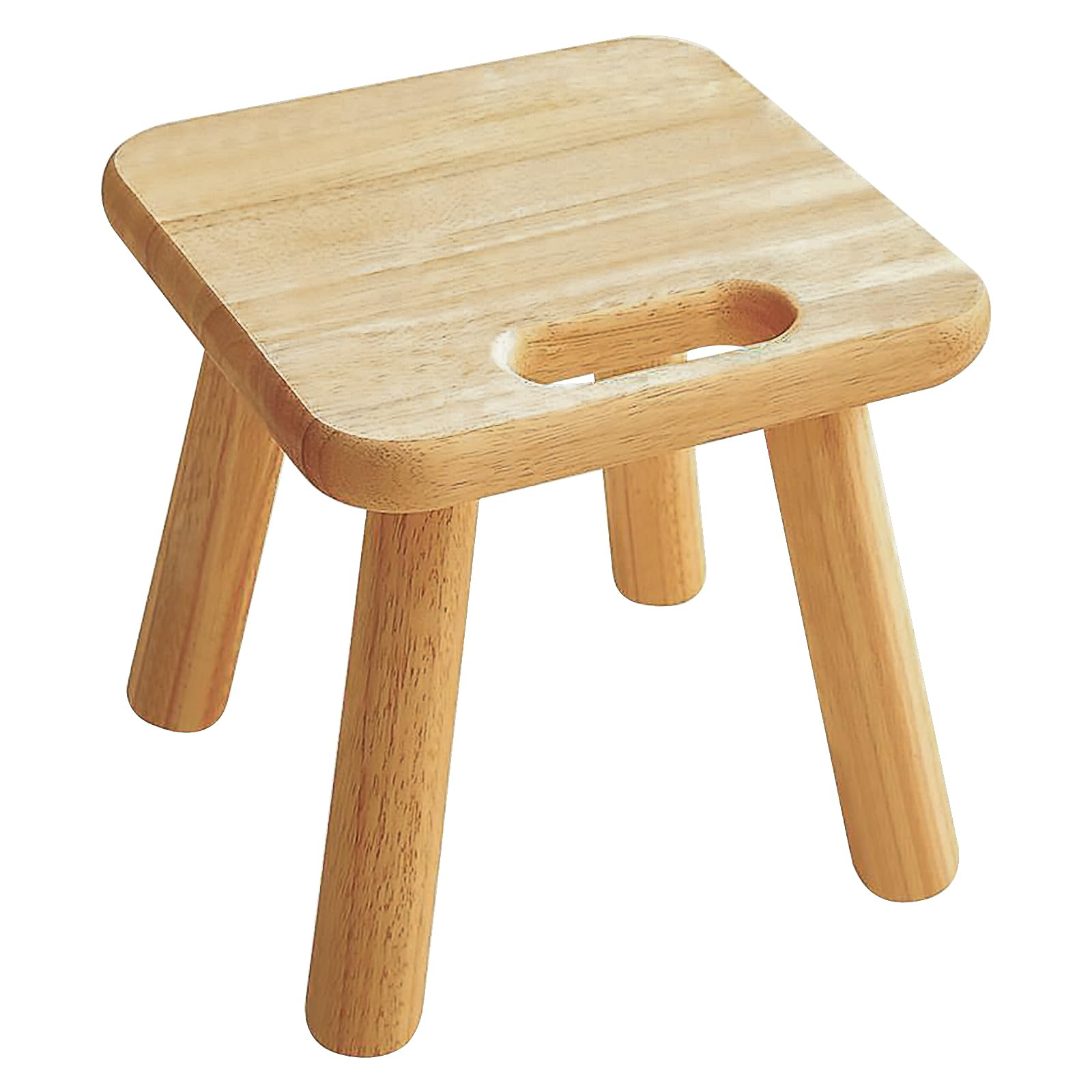 Yier Mei Handle Small Wooden Stool, Square Plant Stand Indoor Stool Small Side Table for House Plants, Kids Step Stool for Bedroom Bedside or Bathroom (Wood Color,24cm)