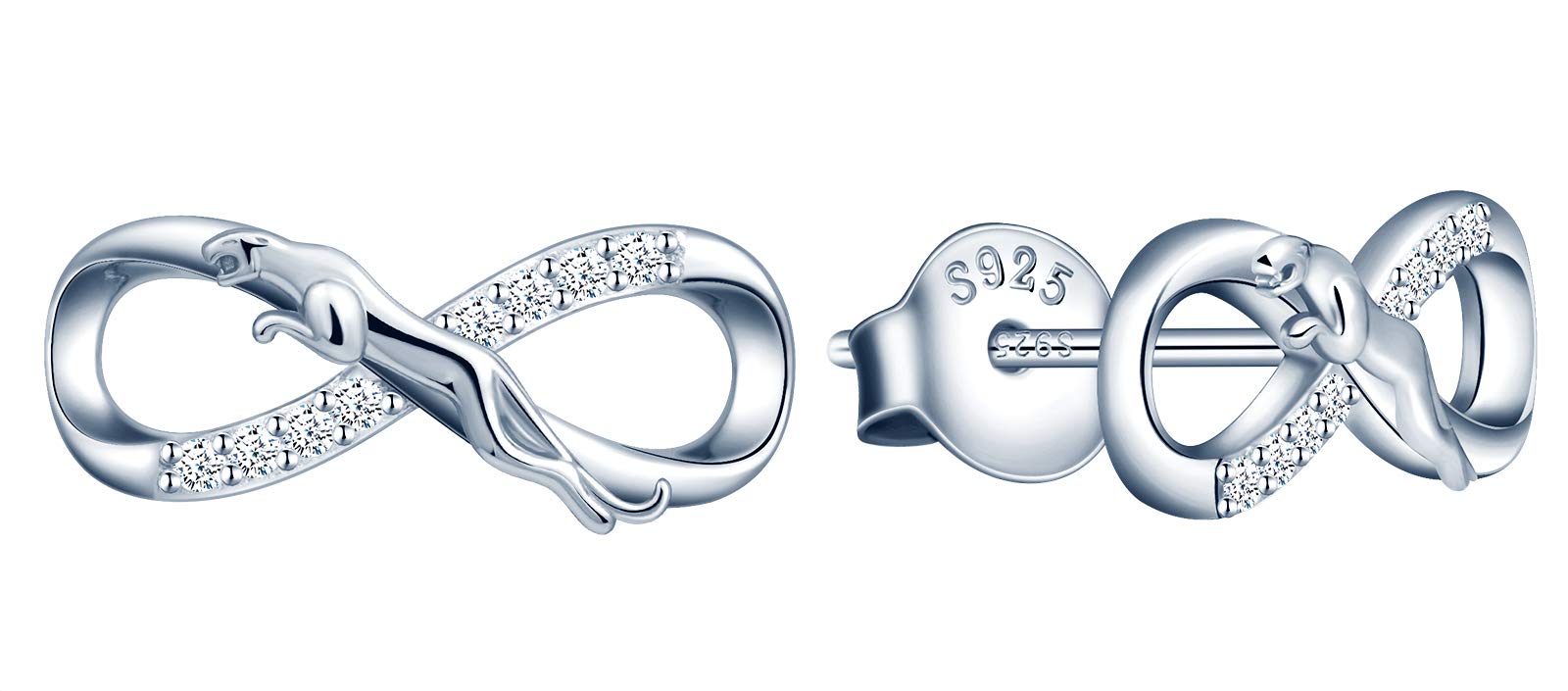 INFINIONLY Women's girl's Earrings Studs, 925 sterling silver Jewellery Sets, Cheetah and infinity symbol earrings, silver, Inlaid zircon, animal jewelry-sets