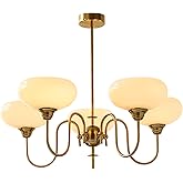 Flyrose Vintage Glass Dining Chandelier 5 Light Antique Brass Chandelier Light Fixtures Mid Century Modern Sputnik Ceiling Li