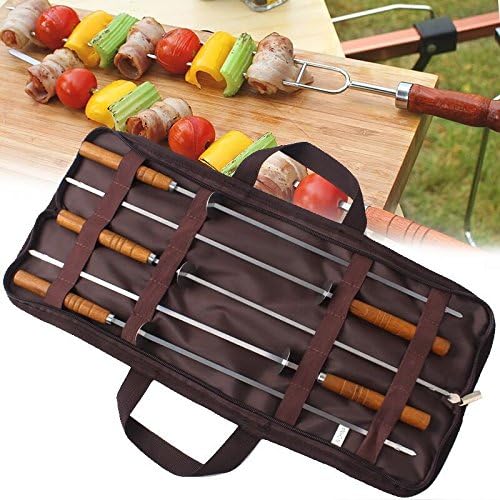 5pc Stainless Steel Barbecue needles Roasting Sticks Set, with Barbecue Forks Wooden Handle to Protect and exquisite portable bag