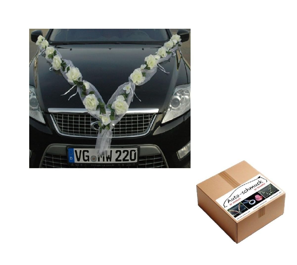 Autoschmuck Car Decoration Bride and Groom Rose Decoration Roses Garland Wedding Car Wedding Decorative Car (Rose Orchidee Weiß/Weiß)