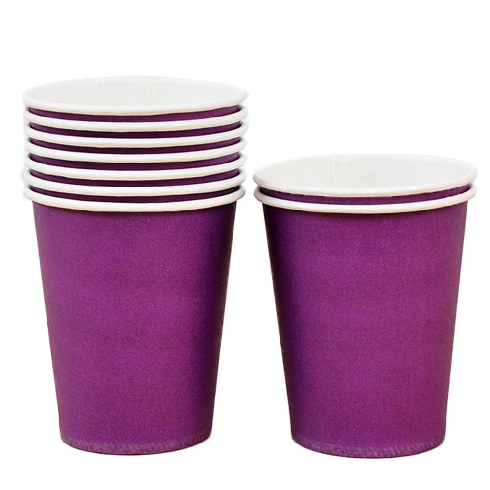 Gespout 10Pcs One Time-use Paper Cup Beautiful Colouring Decoration Coffee Drinking Mugs Cups DIY Party BBQ Supplies (Style-2, Purple)