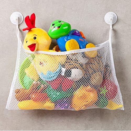 Swiss Bath Toy Storage Bathroom Organizer Large Basket, Suction Cup Hooks