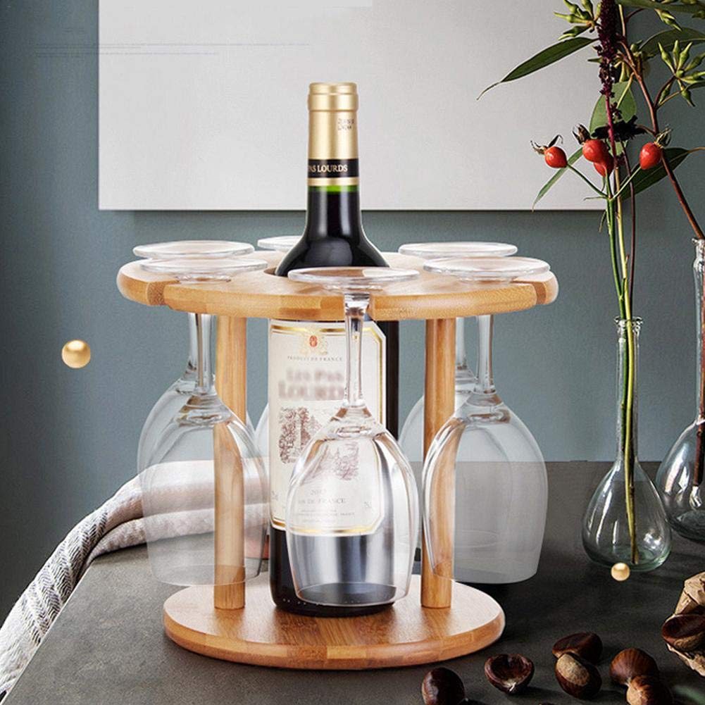 Porta Bicchieri Da Vino Da Tavolo In Ferro Color Bronzo, Supporto A Testa In Giù Per 6 Calici, Organizer Per Bar E Cucina, Base Stabile Antiribaltamento, 33x23.5 Cm