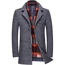 WULFUL Men's Wool Blend Winter Coat Slim Fit Short Trenchcoat Warm