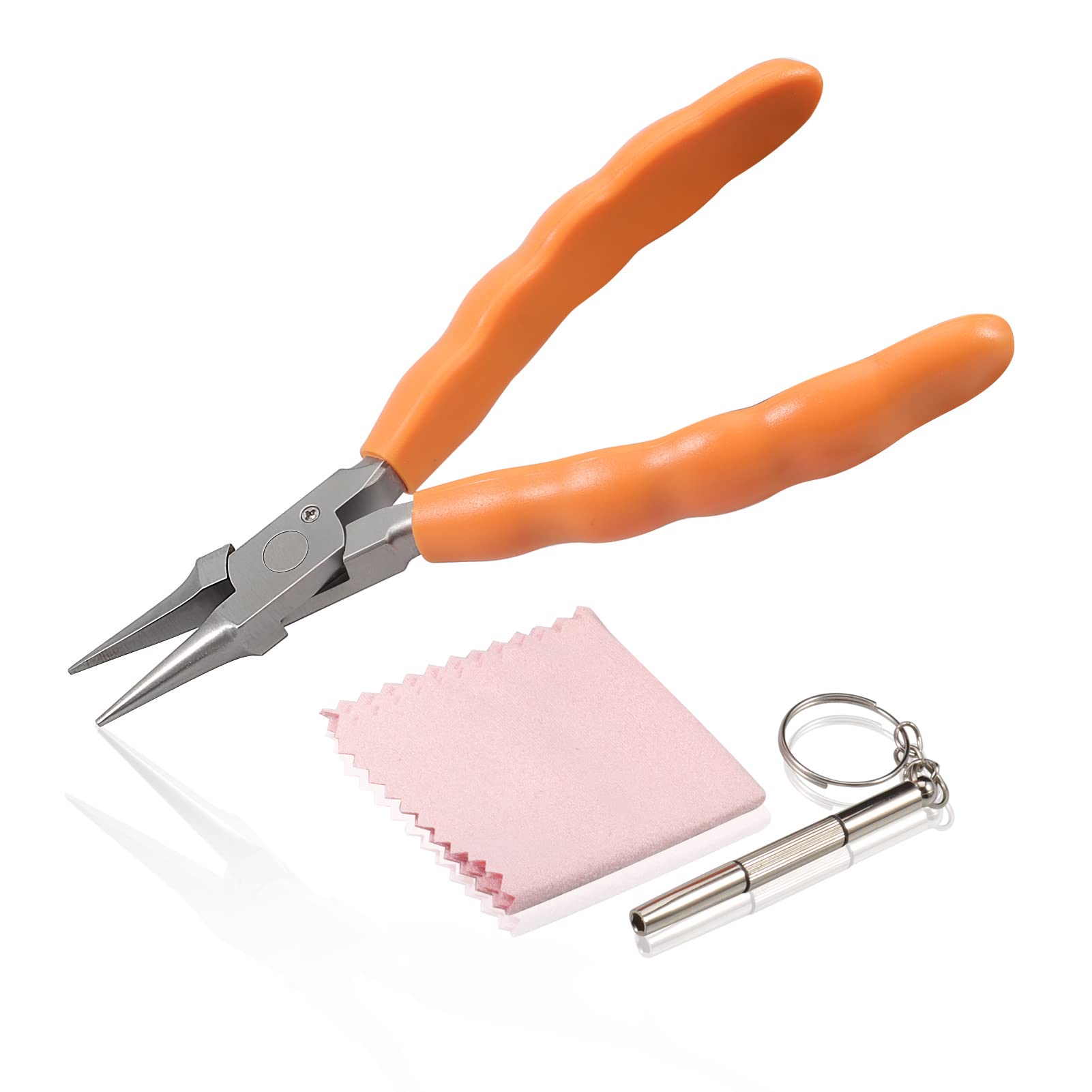 LEONTOOL 6" Chain Nose Stainless Steel Pliers - Eyeglasses Repair & Adjustment Tools with Screwdriver and Glasses Cloth