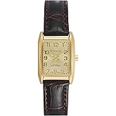 Miykon Gold Vintage Watches for Women - Small Dainty Tank, Square Womens Watch with Brown Genuine Leather Strap - Second Hand, Japanese Quartz, Waterproof to 100ft