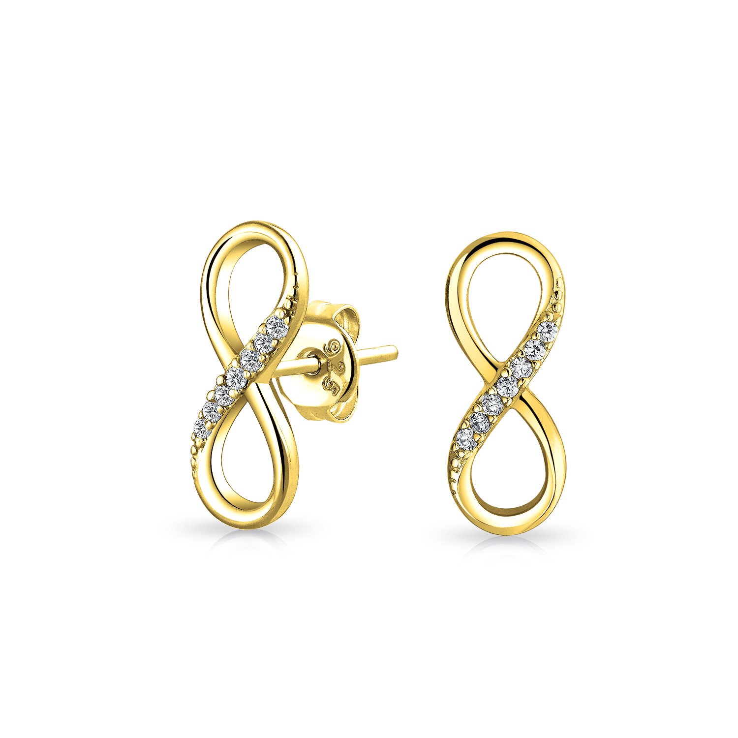 Classic Cubic Zirconia Eternity CZ Accent Pave Romantic Love Knot Symbol Eternity Infinity Stud Earrings For Women Teens Girlfriend Yellow Gold Plated .925 Sterling Silver — image 1