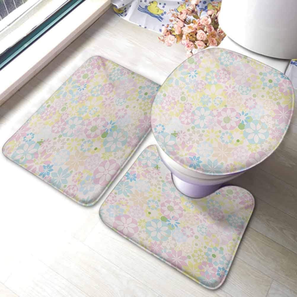 Bathroom Rugs Sets 3 Piece Blossoming Flowers Bedding Plants Spring Colors Botanical Colorful Meadow Theme 19.5x31.5 inch Kitchen Room Floor Mat Rug Colorful