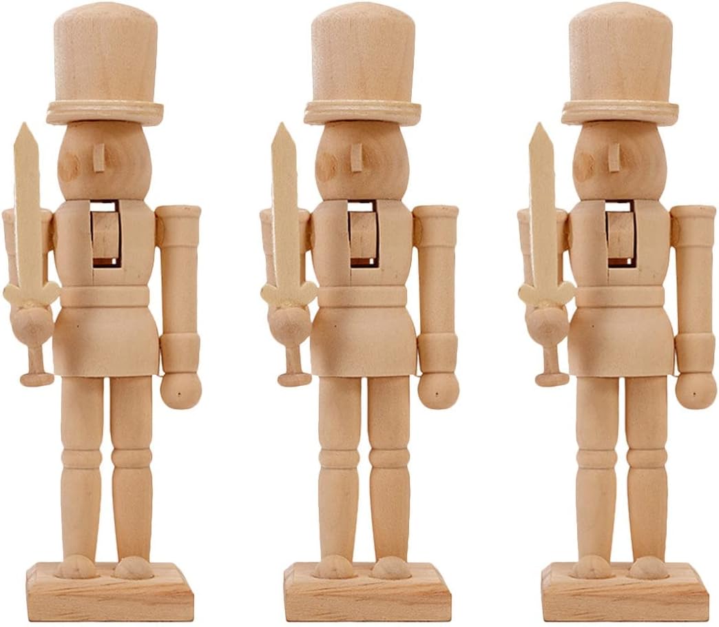 Nutcrackers - Veemoon Christmas Wooden Unpainted Mini Wooden Figurines DIY Blank Unpainted Nutcracker Puppet Walnut Soldier Ornament Decoration