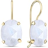 14K Gold Moonstone Earrings for Women - 8x10mm Oval Gemstone - Moonstone Gold Earrings - Timeless Gold Dainty Dangle Drop Earrings - June Birthstone Earrings