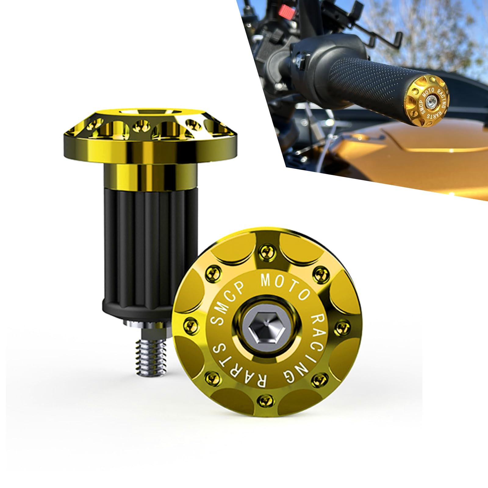 Photo 1 of Merdege 2 PCS Motorcycle Bar End Plug, Aluminum Alloy Handlebar Grip End Caps for Electric Car Scooters, Off-Road Motorcycles (Gold)