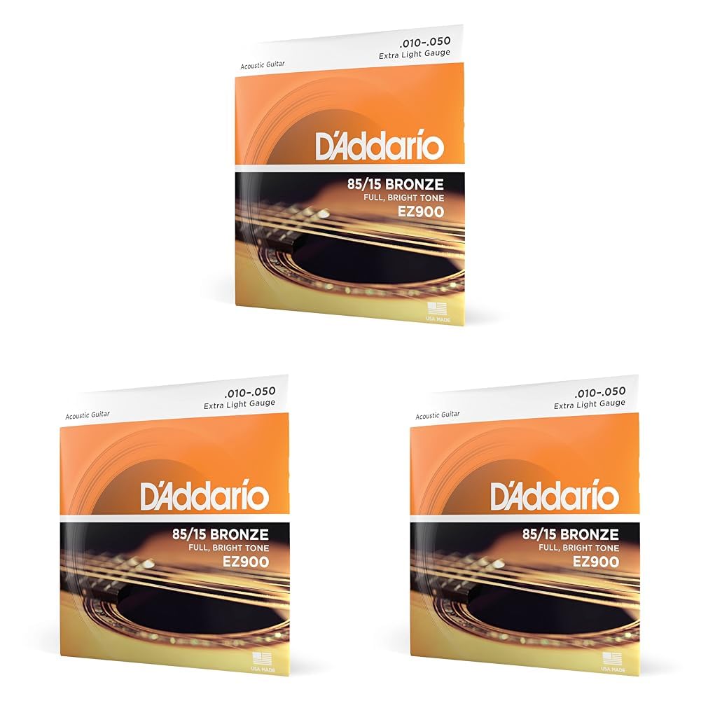 D'Addario Guitar Strings - Acoustic Guitar Strings - 85/15 Bronze - For 6 String Guitar - Full, Bright Tone - EZ900 - Extra Light, 10-50 (Pack of 3) — image 1
