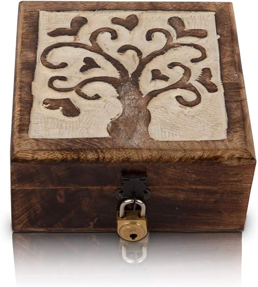 Gran regalo de cumpleaños hecho a mano, caja decorativa de madera tallada con el árbol de