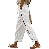 Puimentiua Women's Linen Capri Pants with Drawstring Petite Summer Beachwear Lightweight Elastic Waist Pants