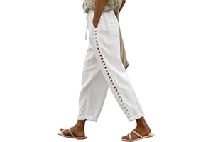 Puimentiua Women's Linen Capri Pants with Drawstring Petite Summer Beachwear Lightweight Elastic Waist Pants