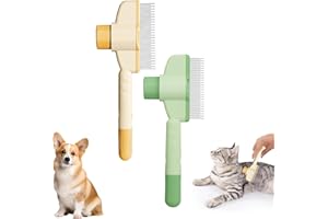 2Pcs Pet Hair Removal Comb, Self Cleaning Cat Brush with Release Button, Long Short Stainless Steel Teeth Dogs Flea Comb, Lic