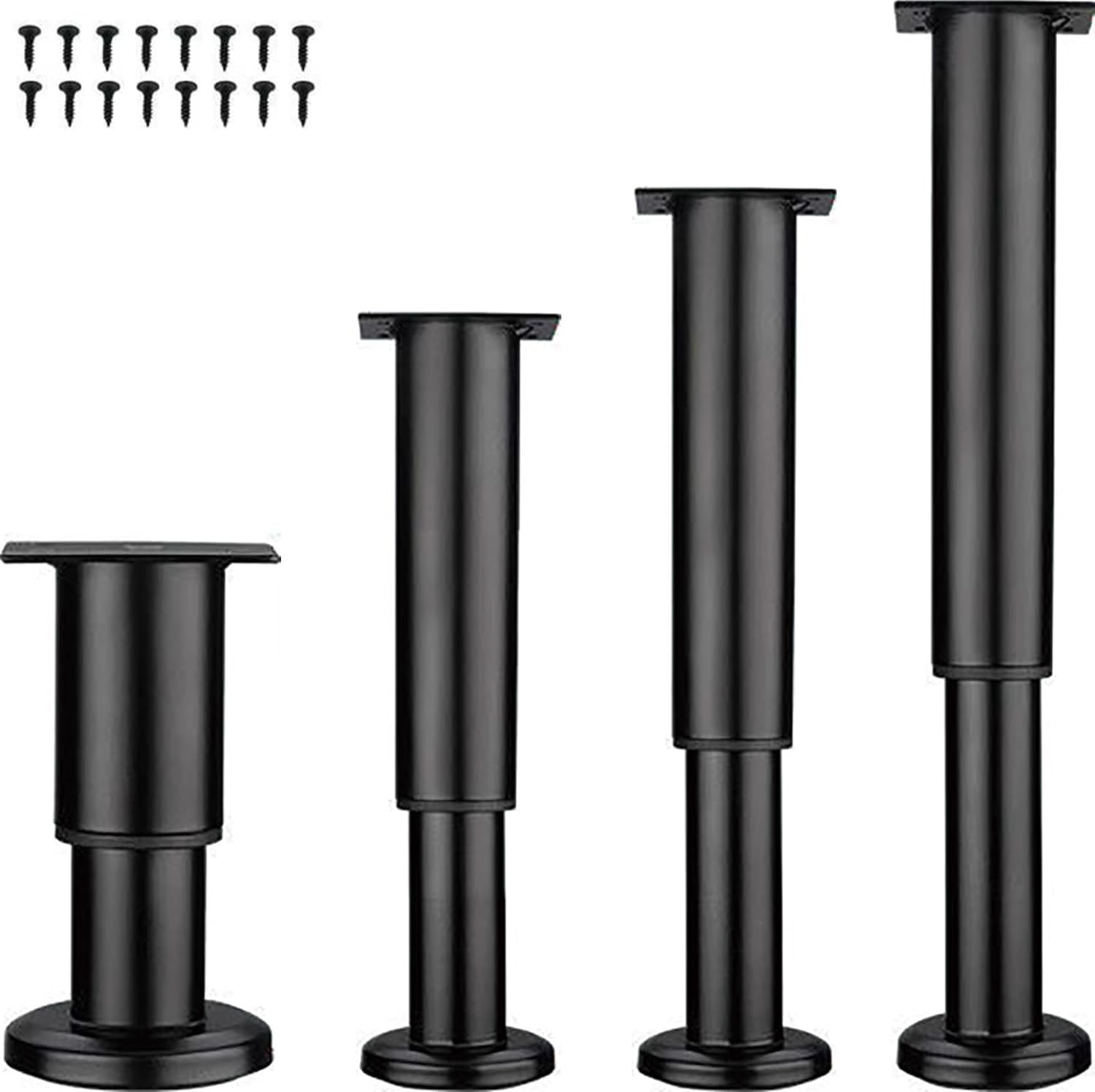 LJMbed Set of 4 Metal Furniture Feet, Height Adjustable, 8cm-42cm, Black, Suitable for Sofa, Bed, Table, Cabinet, Wardrobe, Office Table