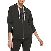 DKNY womens Two Tone Logo Drawcord Full Zip Hoodie Sweatshirt