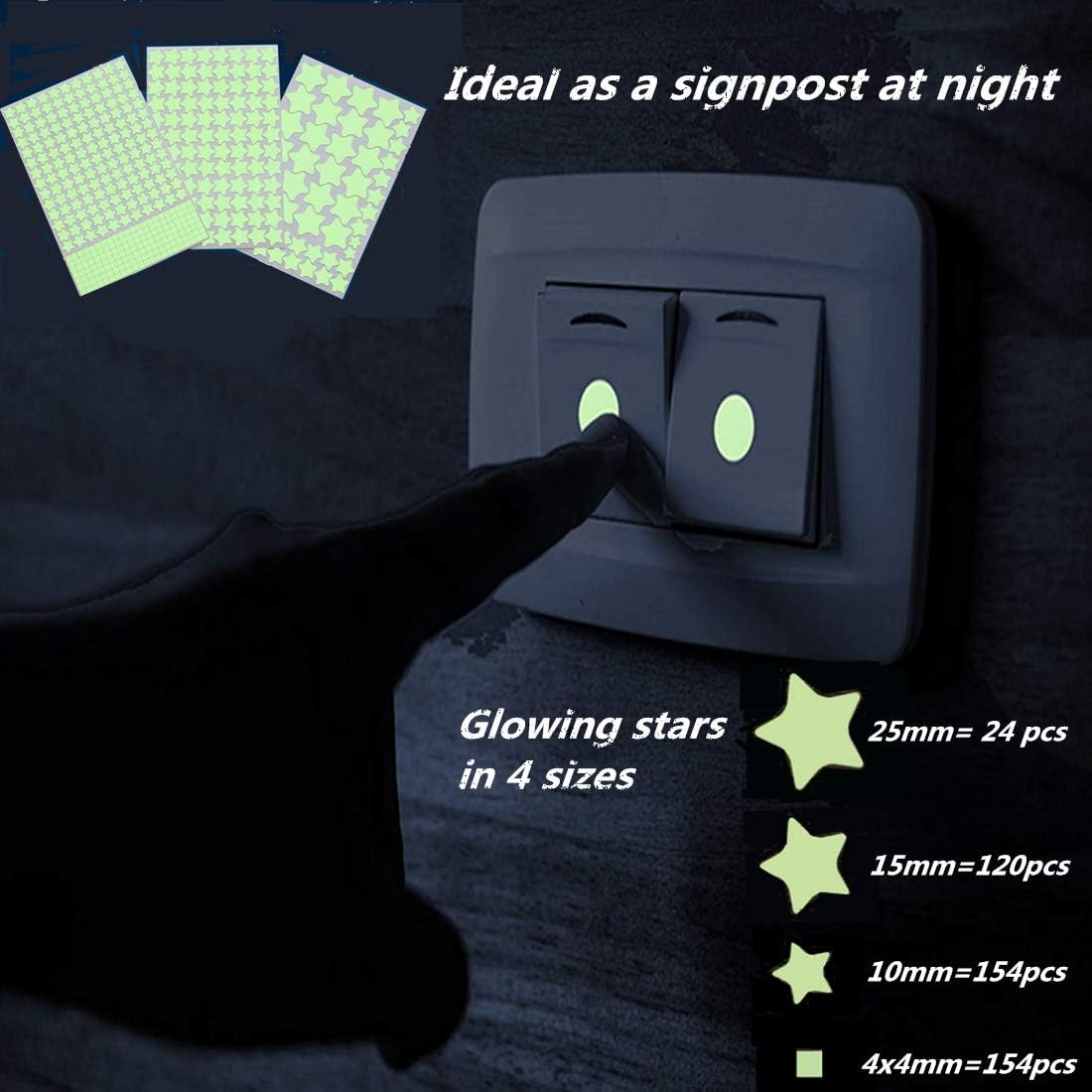 Aooyaoo Glow in The Dark Stars Wall Stickers, Glowing Stars for Ceiling and Wall Decals, 3D Glowing Stars,Excluding The Moon，Perfect for Kids Bedding Room or Party Birthday Gift(452Pcs, Green): Arts, Crafts & Sewing