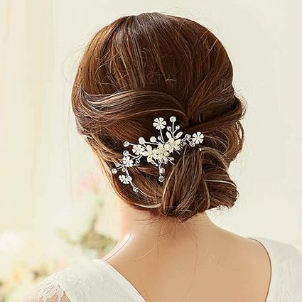 Simsly Hochzeit Haarkamm Slides Strass Kristall Blume Brautschmuck Abschlussball Haarschmuck Party für Brautjungfern (Silber)