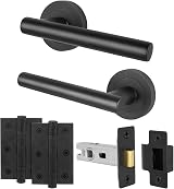 EAI Oliena Matt Black Internal Door Handles Latch Set 1 Pair 64mm Hinges
