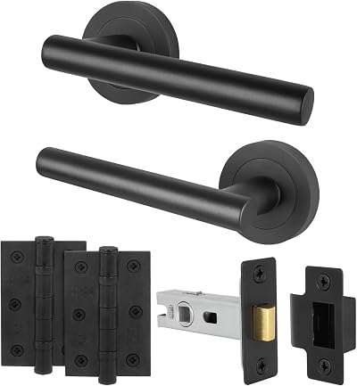 EAI Oliena Matt Black Internal Door Handles Latch Set 1 Pair 64mm Hinges