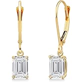 Gem Stone King 14K Yellow Gold Gemstone Birthstone Leverback Drop Dangle Earrings for Women | Emerald Cut 6X4MM | Fine Gold Jewelry Earrings for Her Mom Wife