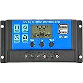 Dawnice Solar Charge Controller PWM 30A 12V/24V Auto Parameter Solar Panel Regulator with Adjustable LCD Display Dual USB Port Timer Setting PWM MPPT