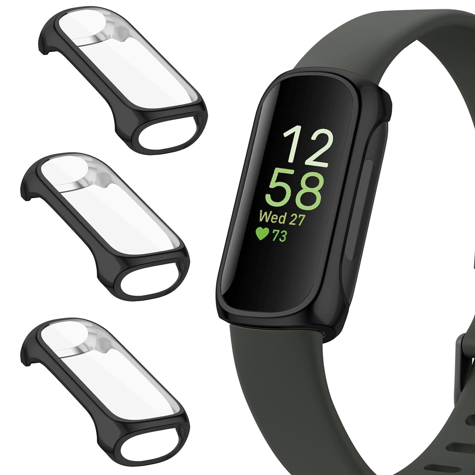 KZIOACSH Case with Screen Protector for Fitbit inspire 3/inspire 2, 3 Pack Ultra Slim Full Coverage Soft TPU Proctective Case Lightweight Shockproof Anti-Scratch Bumper Cover with Tempered Glass
