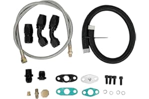 Smileracing Turbo Oil Drain Return & Feed Line T3 T4 T04E T60 T61 T70 Complete Kit Black