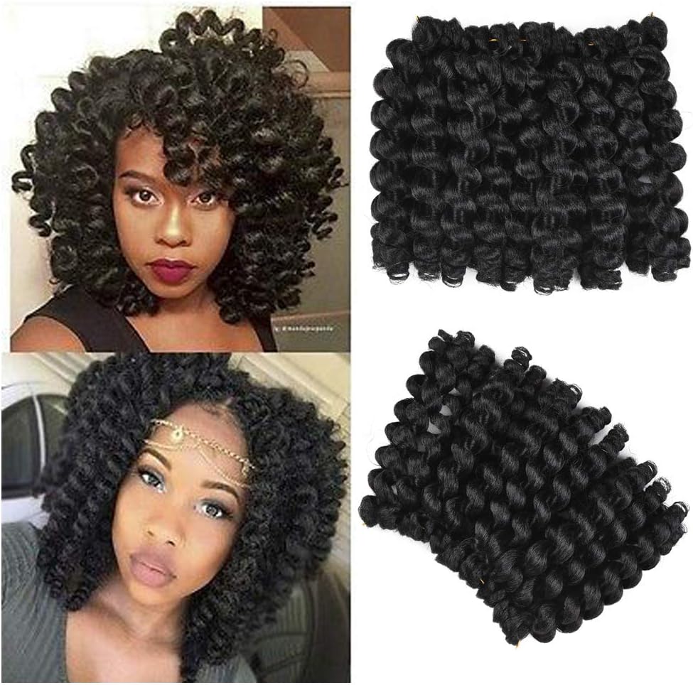 AliRobam 6Packs 8Inch Jumpy Wand Curl Jamaican Bounce Crochet Braids 20Roots African Ombre Kanekalon Synthetic Crochet Braiding Hair Extensions For Black Women (1B)
