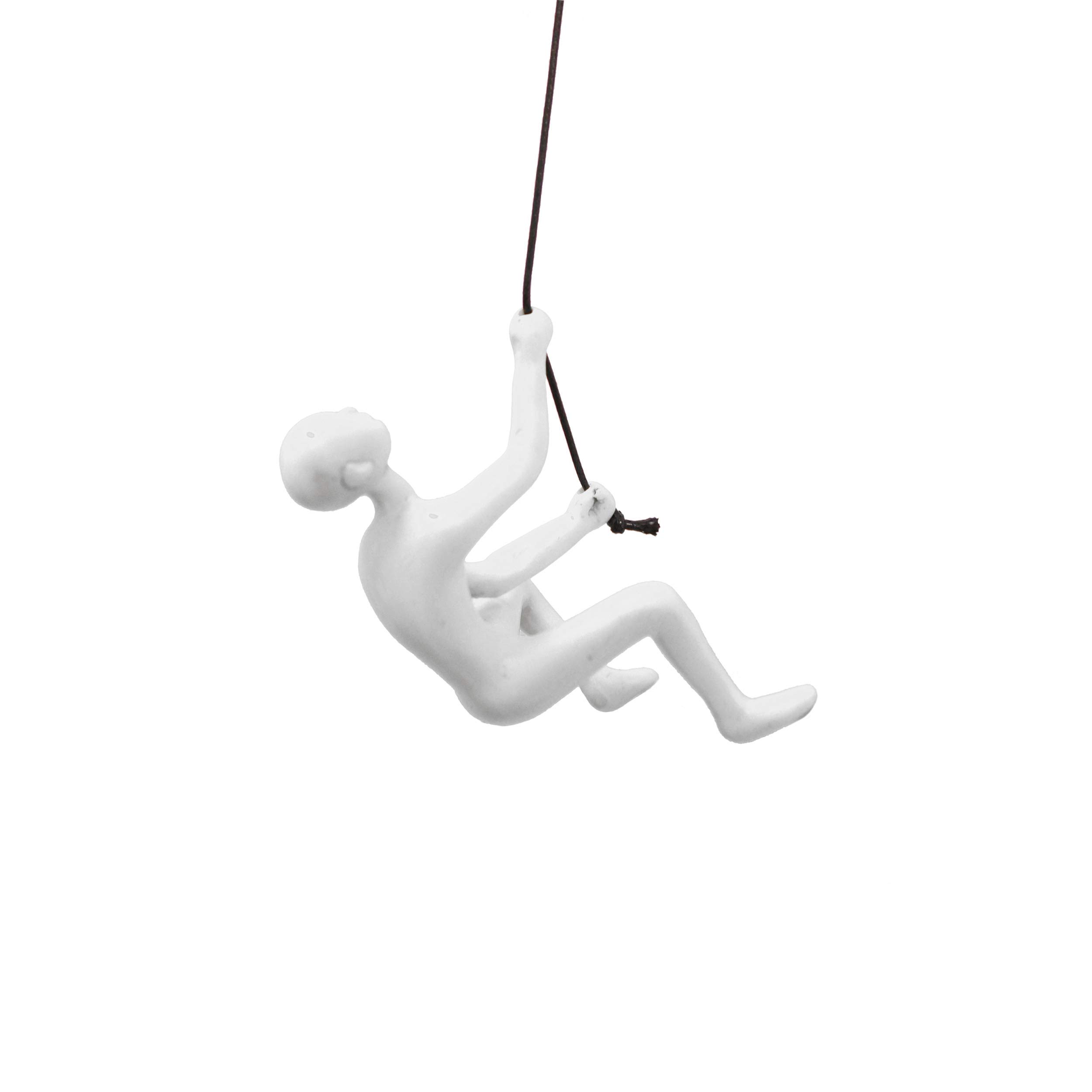 Climbing Man Wall Art for Home Decor with 30” Leather Rope | Polyresin Statues and Sculptures with Hanging Hardware Included for Modern Wall Decor and Motivational Art, White