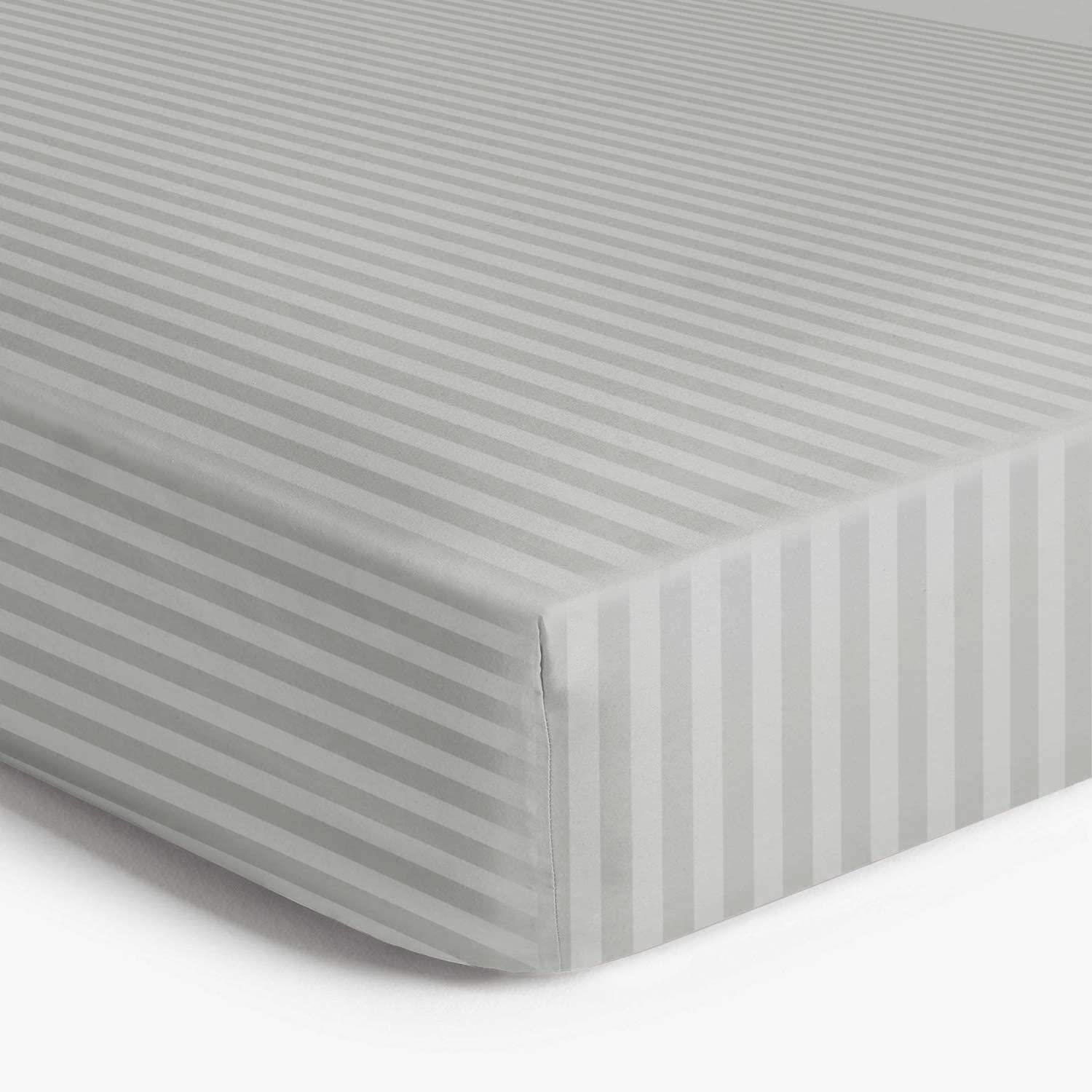 MOONLIGHT20015 Fitted Sheet Super king 40cm Soft Brushed Microfiber with Satin Stripes Fade Resistant Easy Care Breathable Bed Sheets (Grey, Super King)