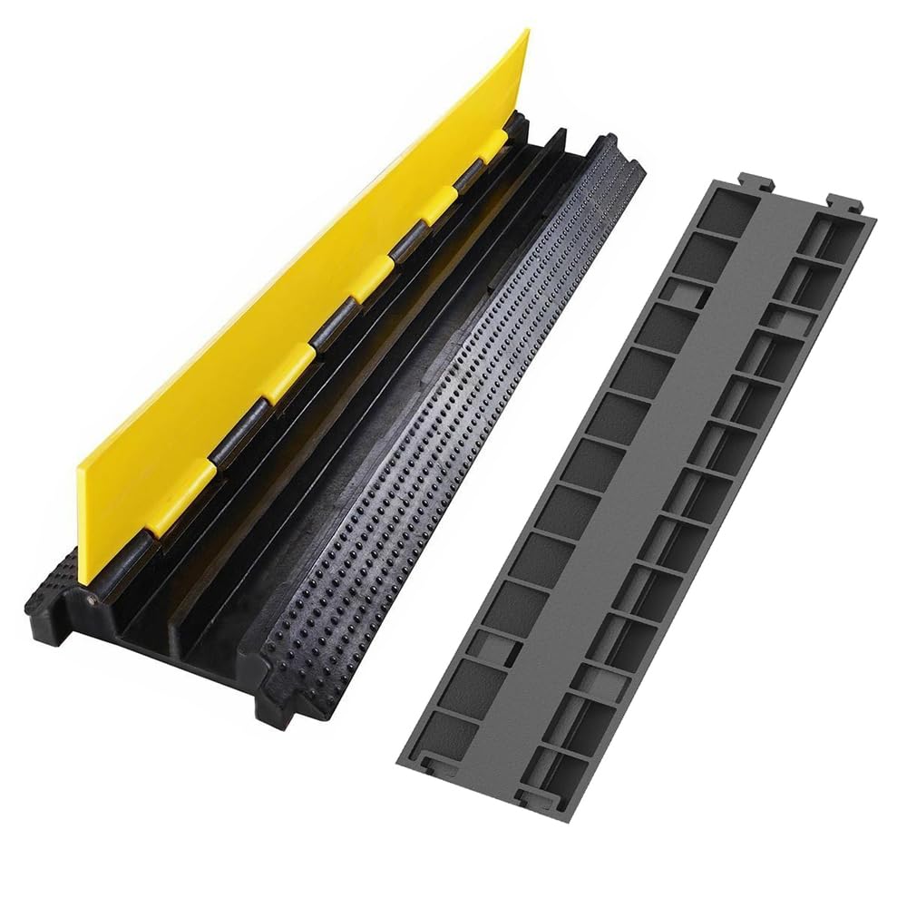 ybaymy Cable Protector, 100x25x5 cm, Black/Yellow, 6 kg, PVC & Rubber, No Fixation Needed, Protects Cables & Pedestrians, Ideal for Events & Construction Sites