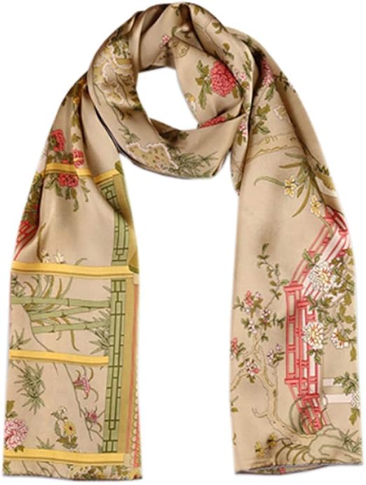 Ladies silk scarf Chinese traditional printing long scarf 361 Gold