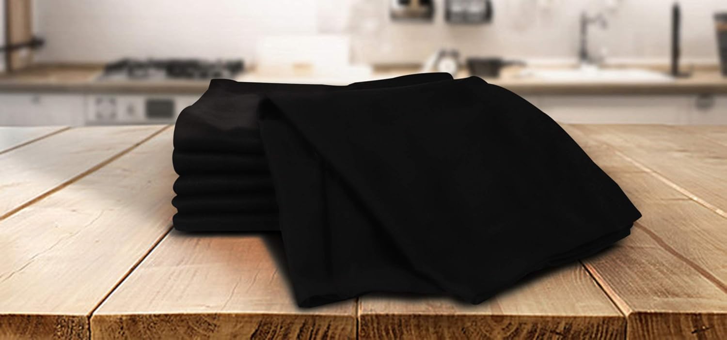 Urban Villa Kitchen Towels, Premium Quality, Solid Satin Weave 100% Cotton Dish Towels, Ultra Soft (Size: 20X30 Inch), Black Highly Absorbent Bar Towels & Tea Towels - (Set of 6): Kitchen & Dining