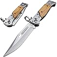 geegift 9" AK47 Slide Pocket Folding Knife, EDC Knife,Stainless Steel Blade Wooden Handle for Outdoor Camping Hunting Hiking (wooden handle, with ring)