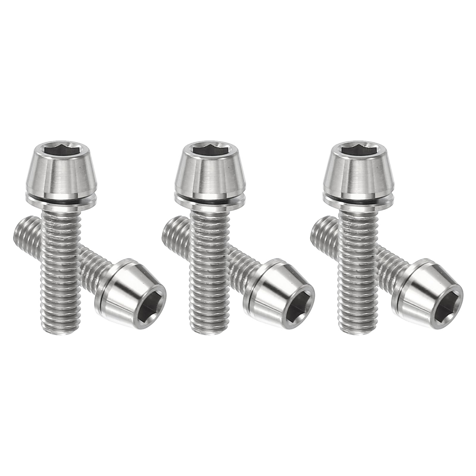 PATIKIL M5x18mm Titanium Bicycle Stem Bolt, 6 Pack Hex Tapered Head Bolt Mountain Bike Screw Replacement with Washer for Bicycle Stem Parts, Silver Tone