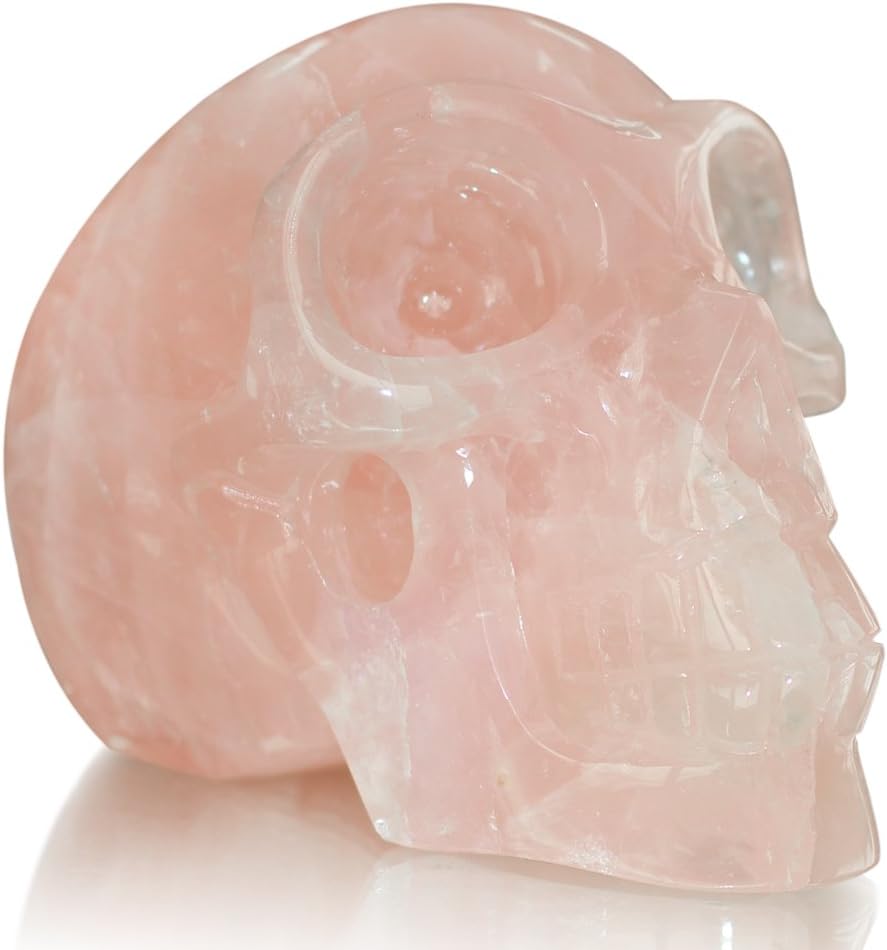tuokiy Large 5 inch Natural Quartz Crystal Skull, Collectible Figurines,Mayan Alien Crystal Skull, Healing (Rose Quartz Mayan Skull)