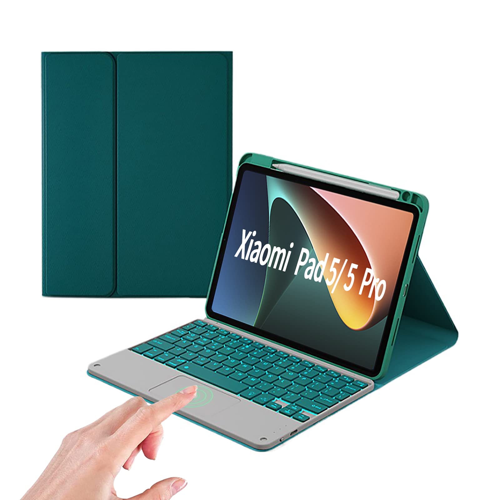 leleyo Keyboard Case for Xiaomi Mi Pad 5/5 Pro Keyboard Trackpad, Backlit, Wireless, Removable, Magnetic for QWERTY (Green)