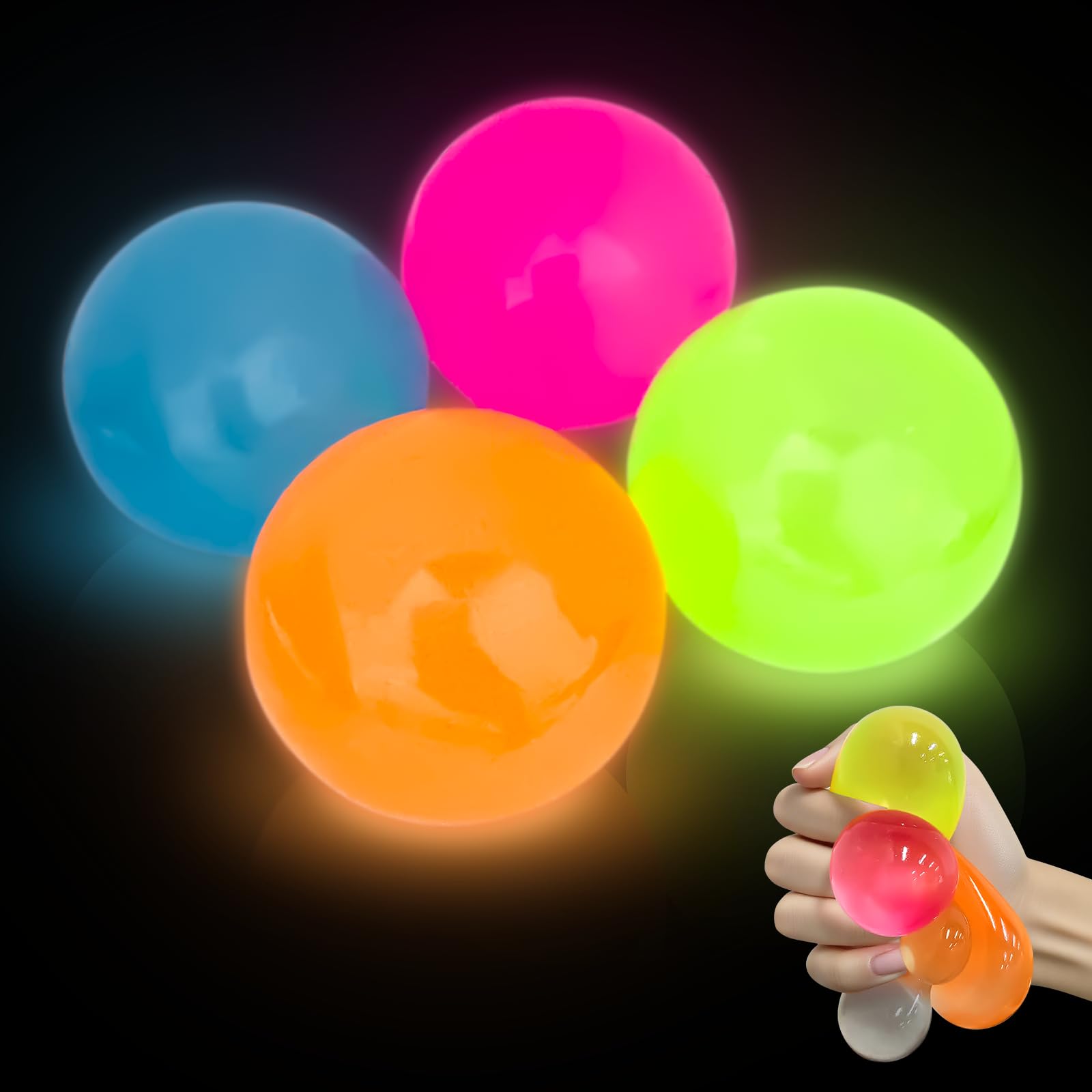 Photo 1 of 4 Pcs Glowing Sticky Balls, Squishy Stress Ball, Stress Relieving Glow in The Dark Toys Stick to The Wall, Squeeze Toys for Adults Kids for Birthday Gift, Party Favors & Prizes