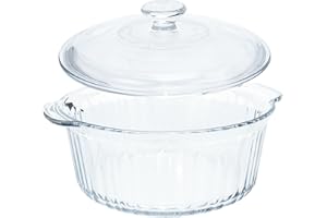 Glass Casserole Dish with Lid, 2.5 L Round Casserole Dish Baking Dish with Handles for Cooking, Baking, Serving, Clear Casser