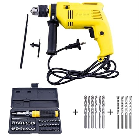 Buildskill BED2100-BMS1100 230V Impact Drill with Screwdriver and Bit (Yellow and Black, 55-Pieces)