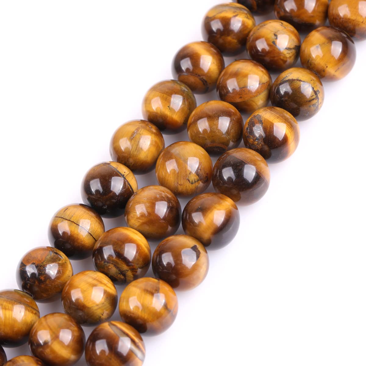 GEM-Inside Natural 14mm Yellow Tiger Eye Round Gemstone Semi Precious Loose Beads for Jewellery Making 15"