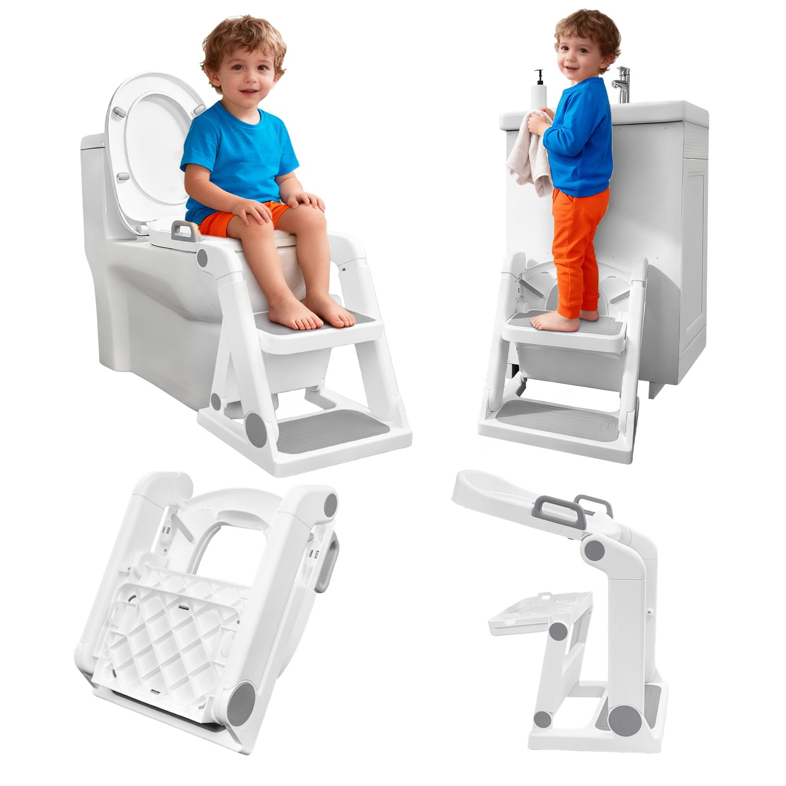 Primlect Potty Training Seat, Easy Assembly Toddler Toilet Seat, 2 in 1 Potty Training Toilet, Splash Guard Anti-Slip Pad Step Stool for Boys Girls (Light Grey) Image