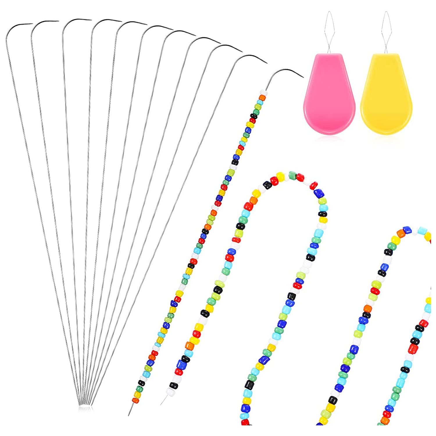 SCHNRR Curved Beading Needle with Bead Needle Threader,Bead Spinner Needle Stringing Tool Bead Needle for Jewelry Making Bead