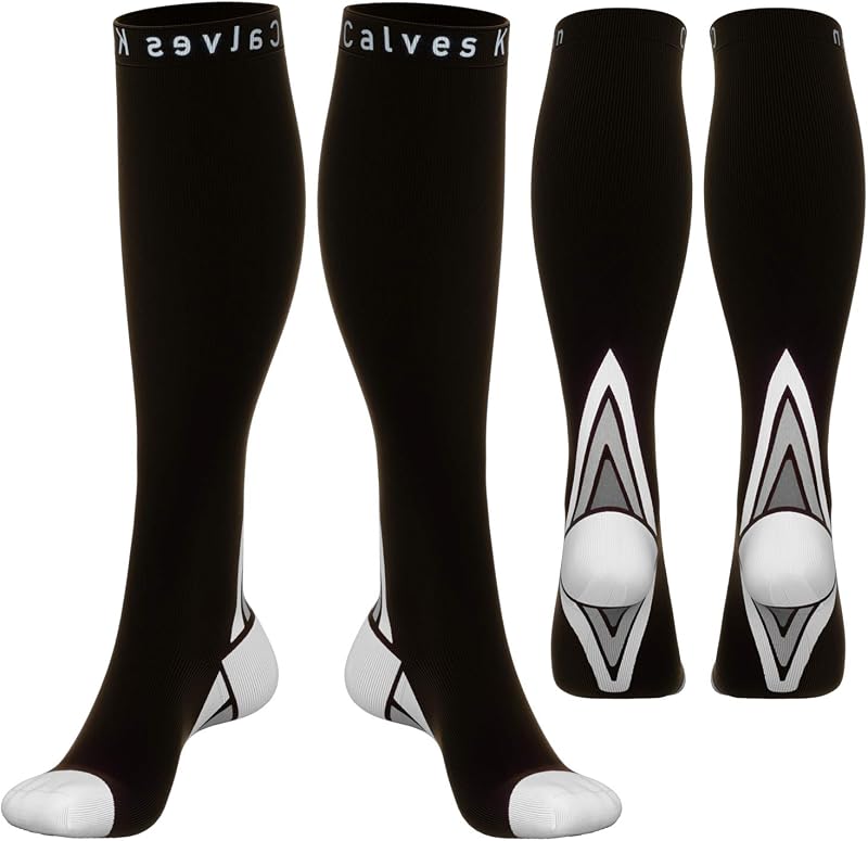 (2 Pairs) Calves Kelson Compression Socks 20-30 mmHg Unisex Travel Run Nurses