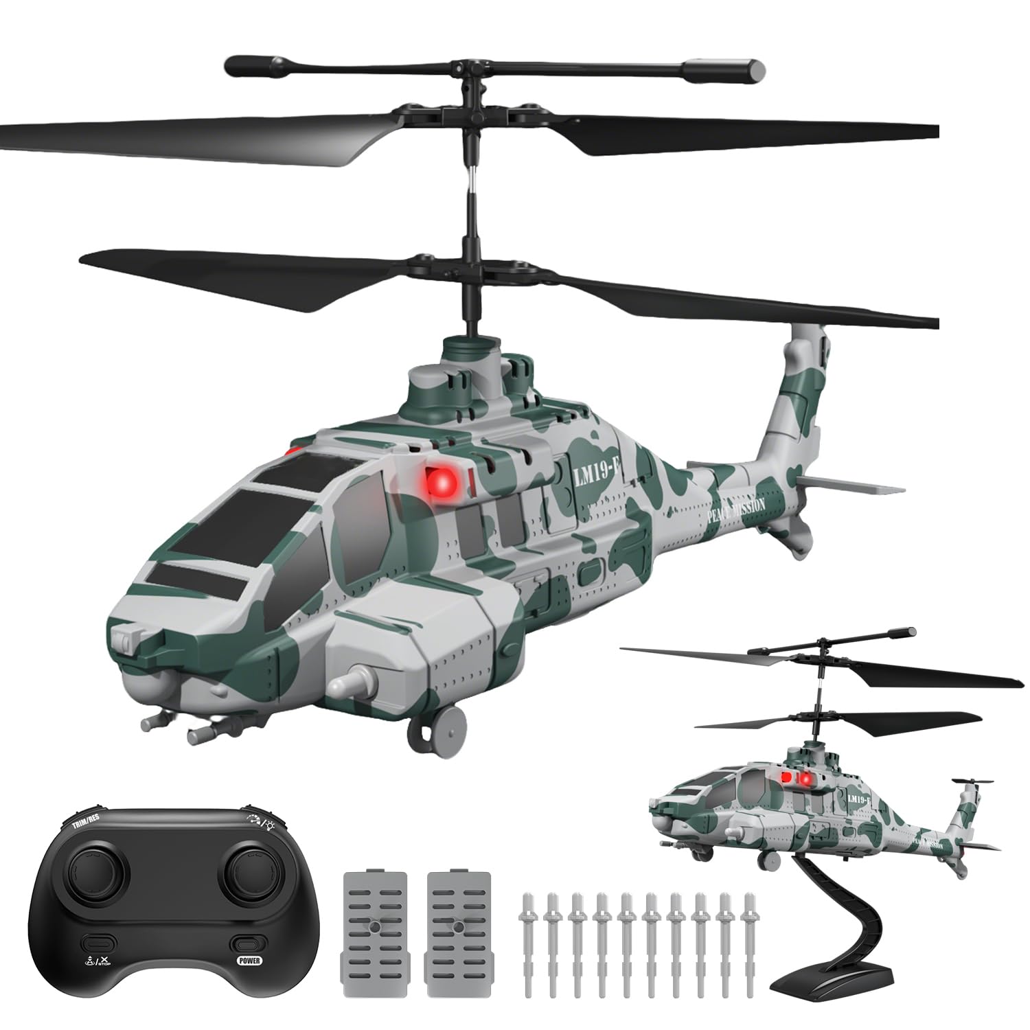 Photo 1 of LM19-F Army Apache RC Helicopter with 10 Missiles, 2.4GHz Remote Control Helicopter, Military Helicopter for Beginners and Adults, LED Lights, Altitude Hold, One-Key Take Off, Indoor Friendly