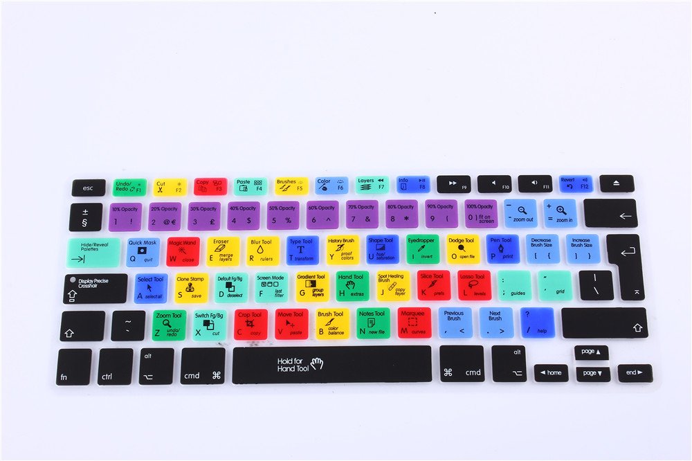 Se7enline Compatible with Adobe Photoshop Shortcuts Keyboard Cover PS Hot Keys Silicone Skin for Macbook Air 13" and Macbook Pro 13 inch 15 17 with or w/out Retina UK/EU Layout
